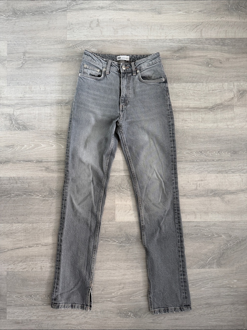 Zara Grey High-Waist Straight Jeans